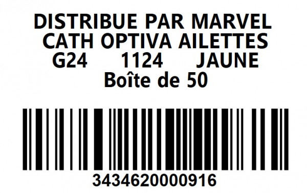 CATHÉTER OPTIVA®W AILETTES – ICU MEDICAL - G24 STÉRILE - JAUNE - BT50 - visuel 1