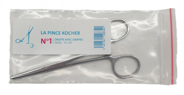 PINCE KOCHER INOX - DROITE AVEC GRIFFES - 13CM - visuel 3