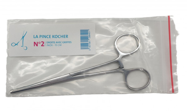PINCE KOCHER INOX - DROITE AVEC GRIFFES - 15CM - visuel 3