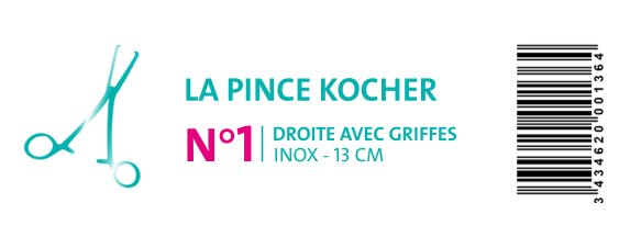 PINCE KOCHER INOX - DROITE AVEC GRIFFES - 13CM - visuel 1
